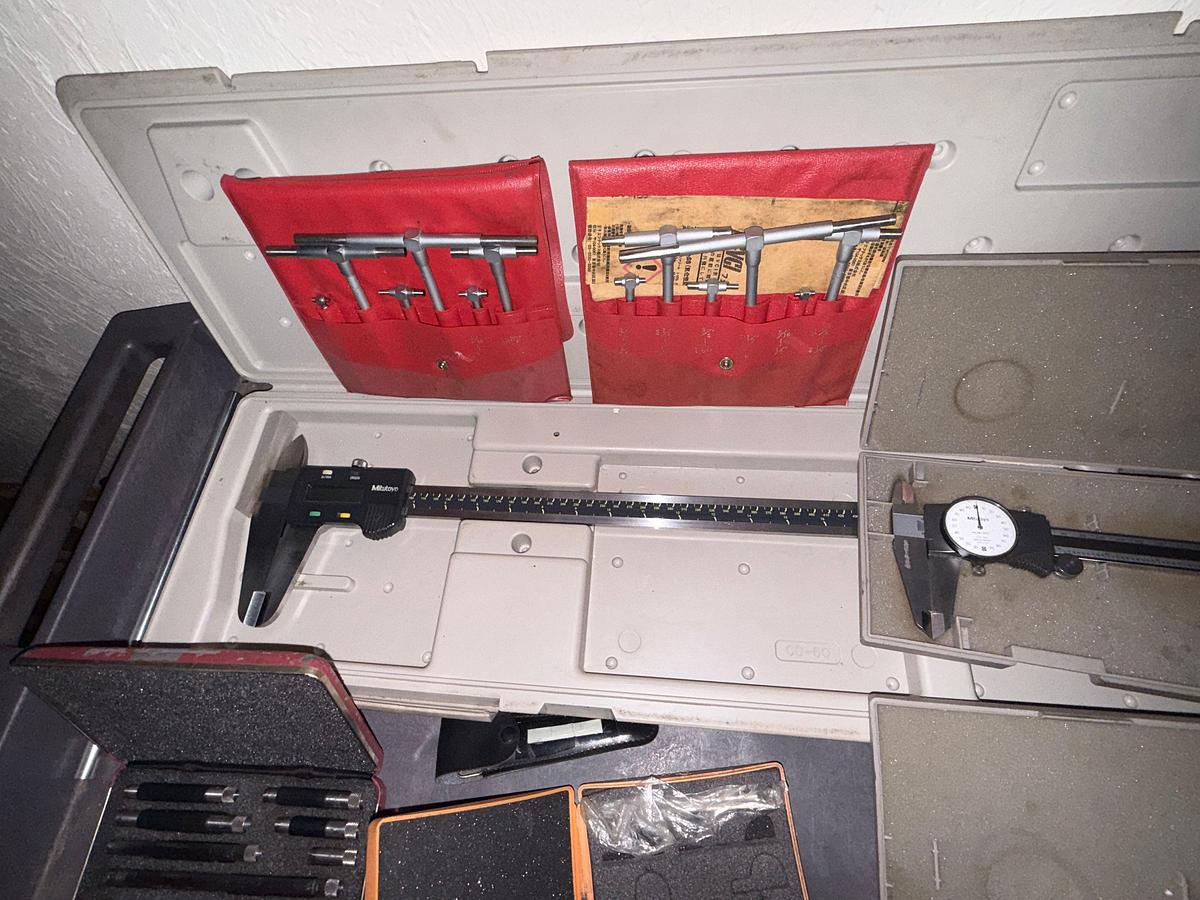 Used SECTION (5) 24” (1) 40”, (2) 12” DIGITAL & MANUAL OD/ID MICROMETERS (1) DEPTH GAUGE & ROLLING POLY PARTS CART
