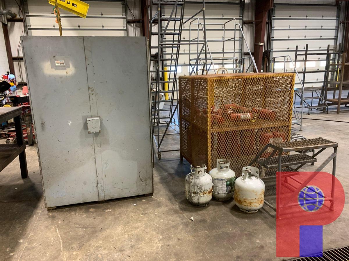 Used (2) PAINT CABINETS, FIRE EXTINGUISHERS STORAGE BOX, (2) STEP STOOLS