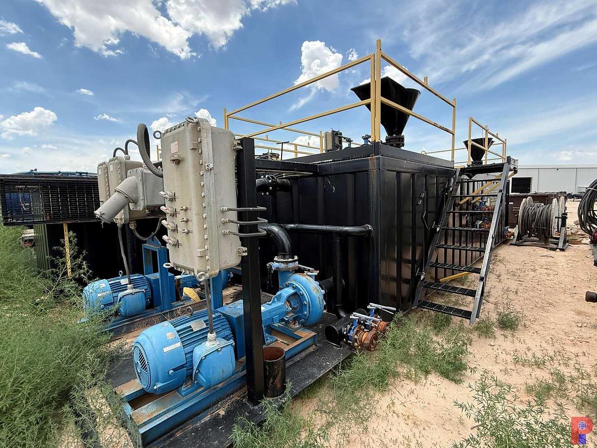 Used 27’L X 10’W X 6.5’H 2-COMPARTMENT 260 BBL. MIXING TANK P/B (4) 75 HP ELECTRIC MOTORS