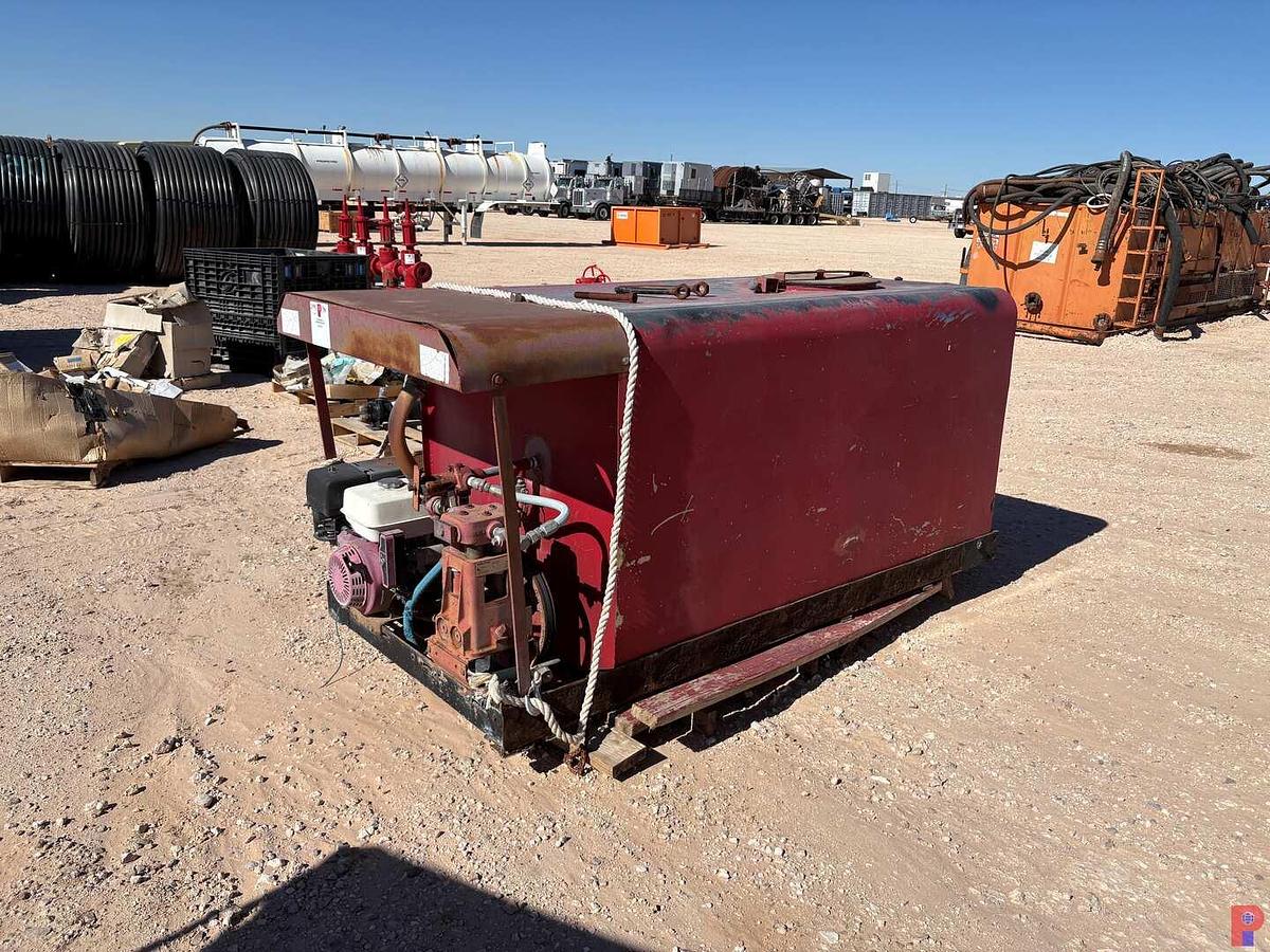 Used 80” X 45” X 45” OIL TANK W/ BEAN TRANSFER PUMP & HONDA GAS ENGINE
