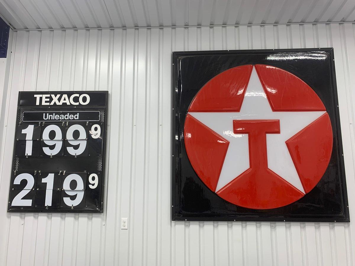 Used Texaco Unleaded Gas Price Sign & 6’ x 6’ Large Texaco Sign