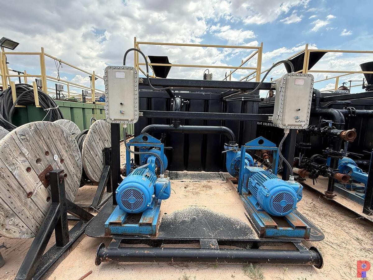 Used 27’L X 10’W X 6.5’H 2-COMPARTMENT 260 BBL. MIXING TANK P/B (4) 75 HP ELECTRIC MOTORS