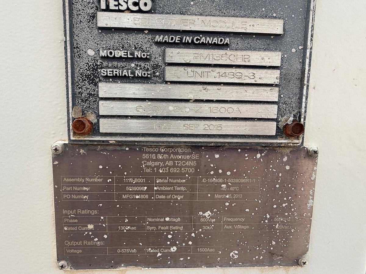 Used 2015 TESCO ESI POWER MODULE PMI1350HP TOP DRIVE POWER UNIT 600V/60HZ/1600A