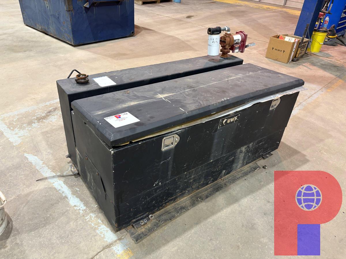 Used UWS 5’ X 22” X 16” TOOLBOX W/ L-SHAPED FUEL TANK & TRANSFER PUMP
