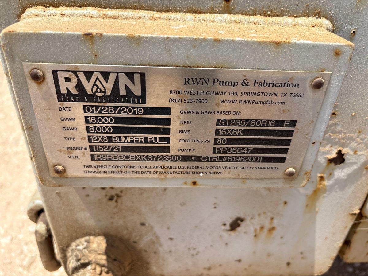 Used 2019 RWN PUMP & FABRICATION  PIONEER 6 X 8 WATER TRANSFER PUMP TRAILER