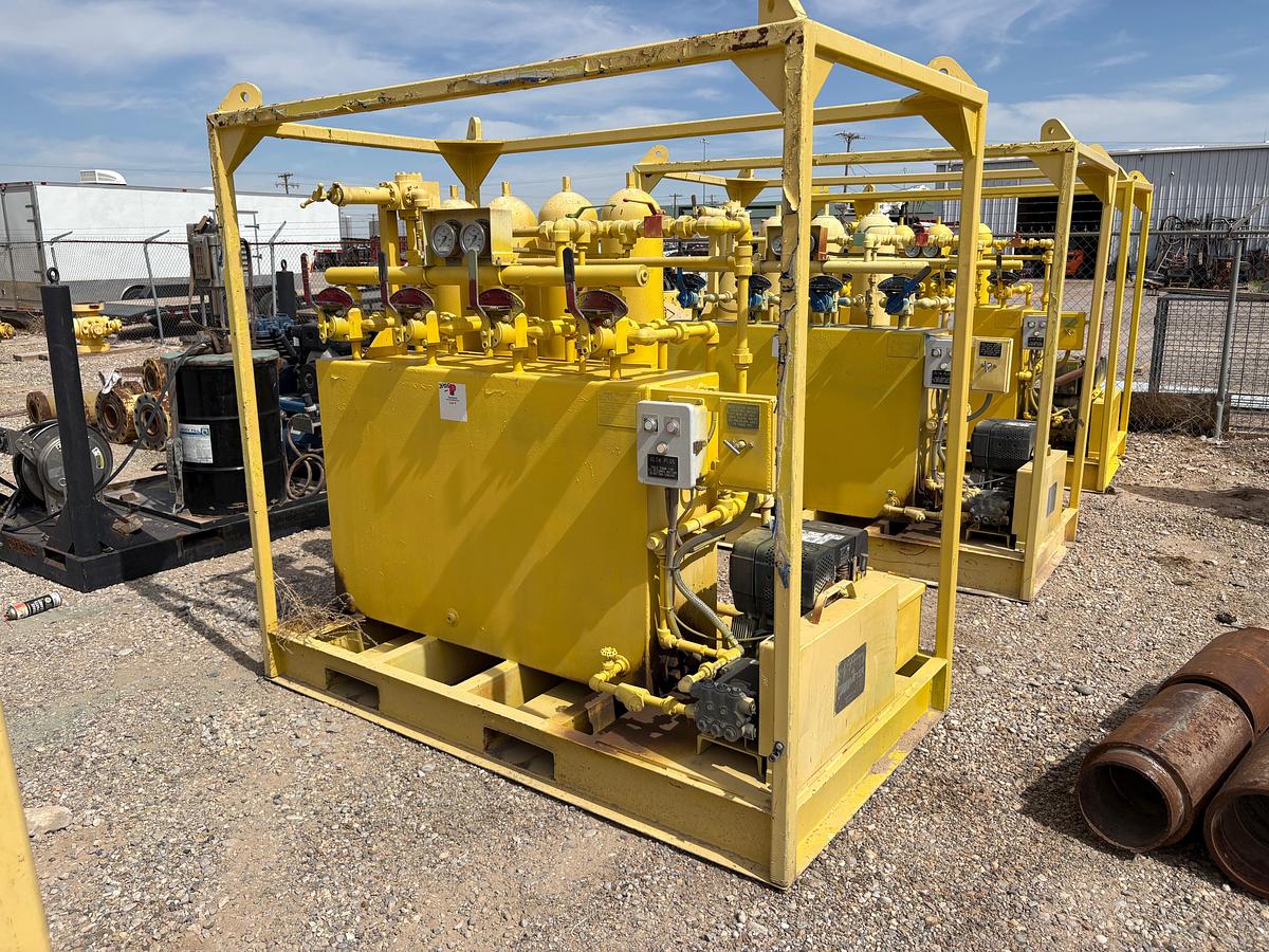 Used Meyer 4-station closing unit, skidded
