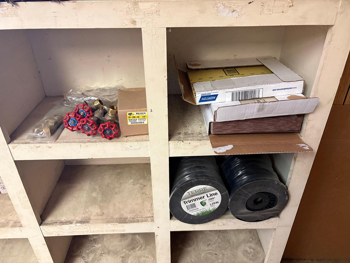 Used 36 bin shelving unit w/ contents