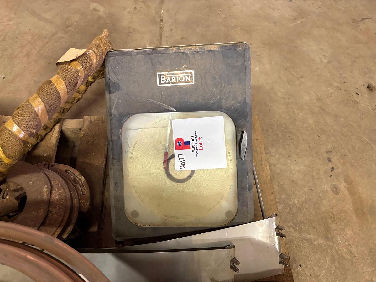 Used Pallet w/ Barton chart recorder, Larkin stripper head, wooden toolbox, etc.