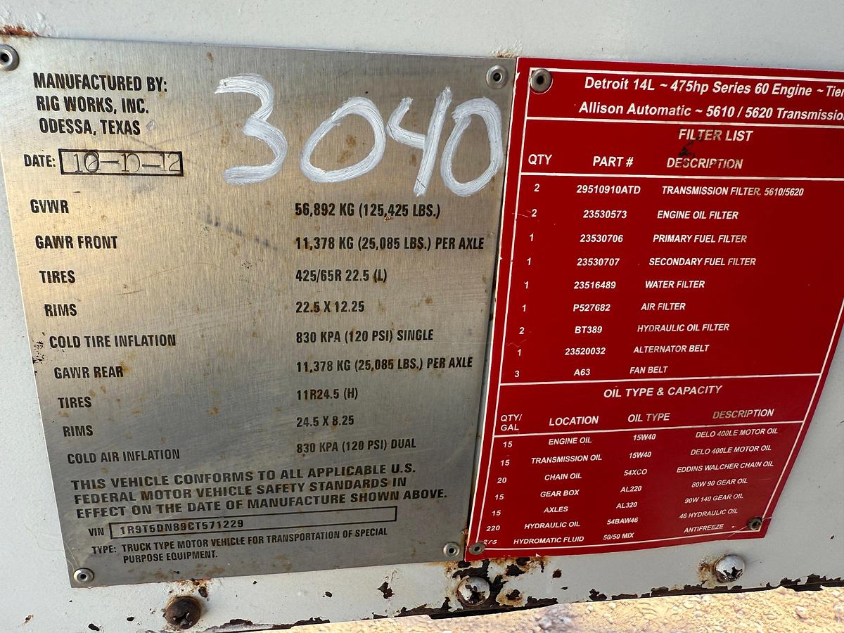 Used 2012 RIG WORKS MUSTANG 550 DD 104’-275K 5-AXLE WELL SERVICE RIG
