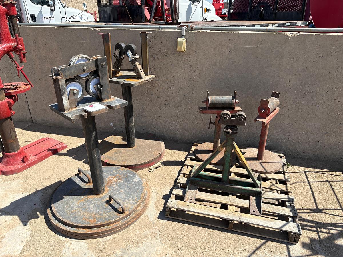 Used Canedy-Otto drill press & (5) assorted pipe roller stands