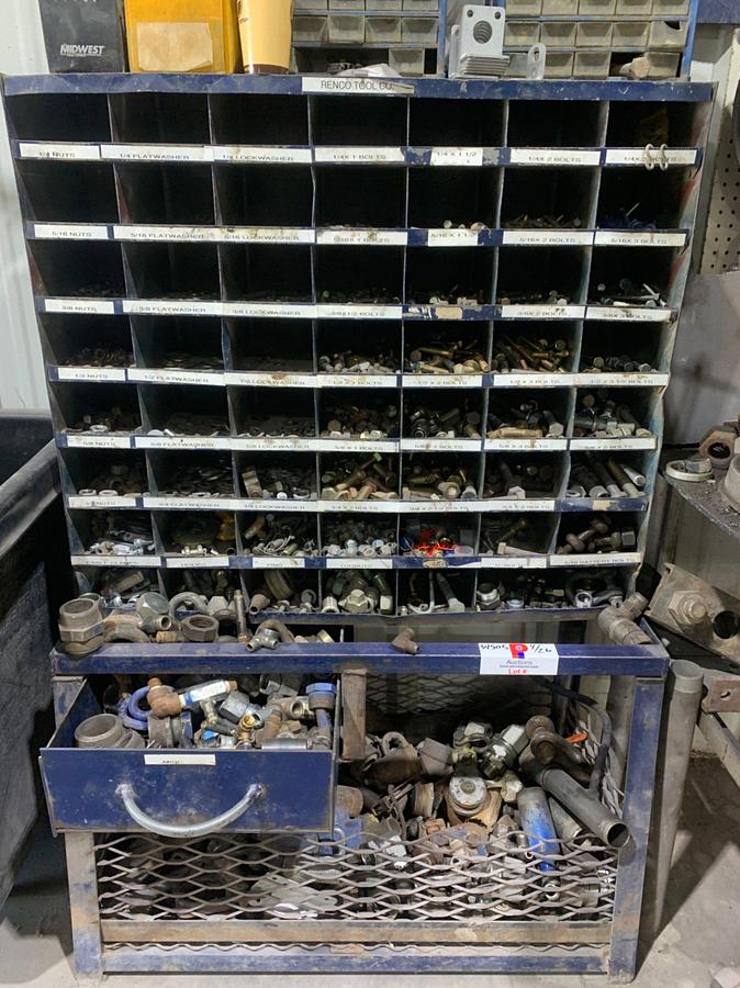 Used Bolt Bin w/ Misc Valves and Fittings