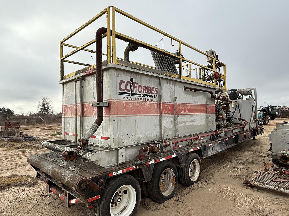 Used OILWELL SA634-5 10K WP TRIPLEX CEMENT PUMP UNIT P/B DETROIT SERIES 60 SKIDDED MTD ON 2007 LUFKIN TRI AXLE NARROW NECK LOWBOY