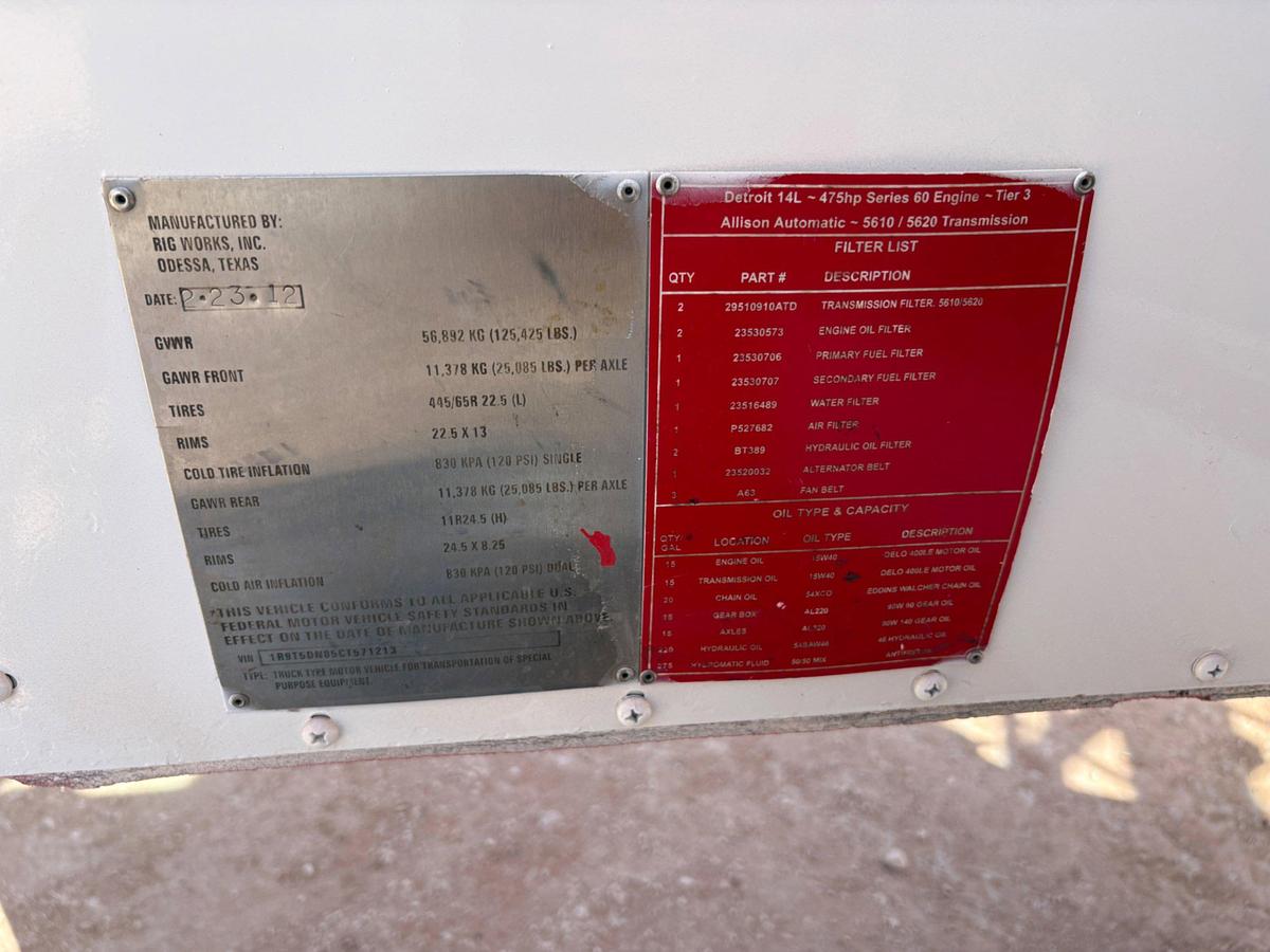 Used 2012 RIG WORKS MUSTANG DOUBLE DRUM 5-AXLE WELL SERVICE RIG