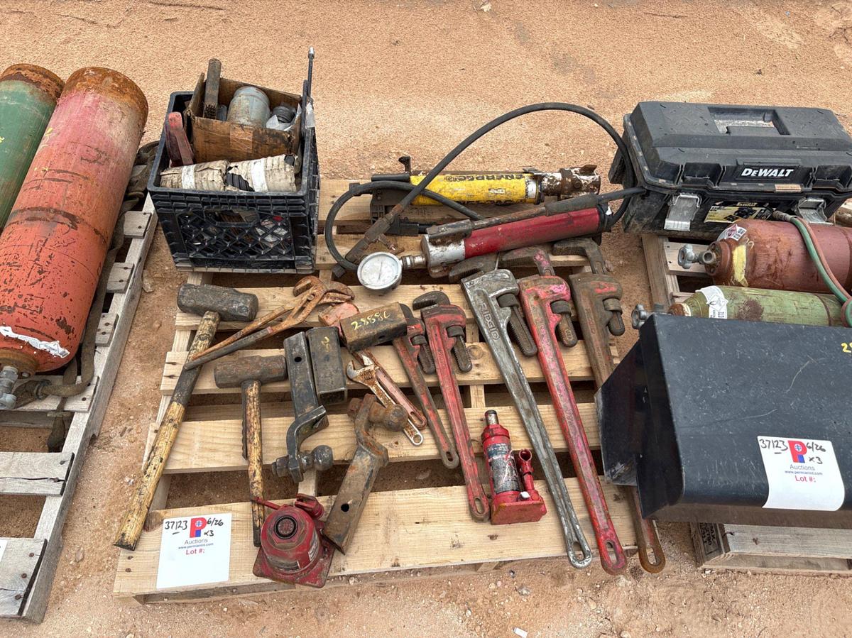 Used (3 pallets) of assorted hand tools, toolboxes, cutting torch supplies