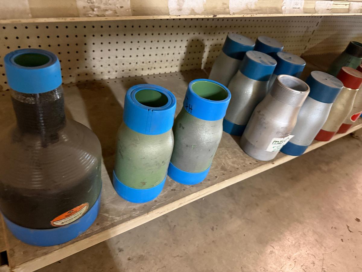 Used SECTION OF (150+) HEAVY WALL 1/2” THRU 6” PIPE SWAGES, & (7) BRASS GATE VALVES & CHECK VALVES