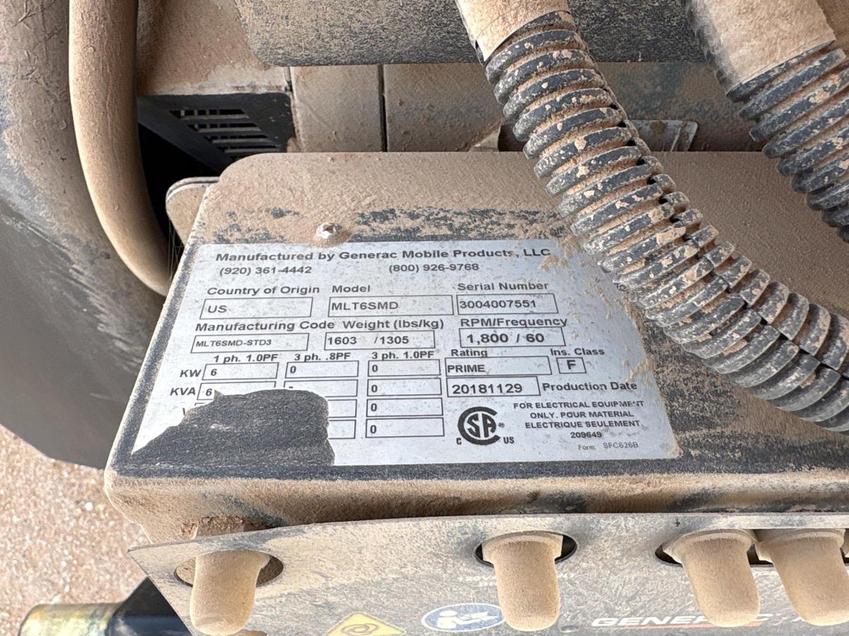 Used 2018 GENERAC MLT6SMD 6KW S/A BUMPER PULL LED LIGHT TOWER