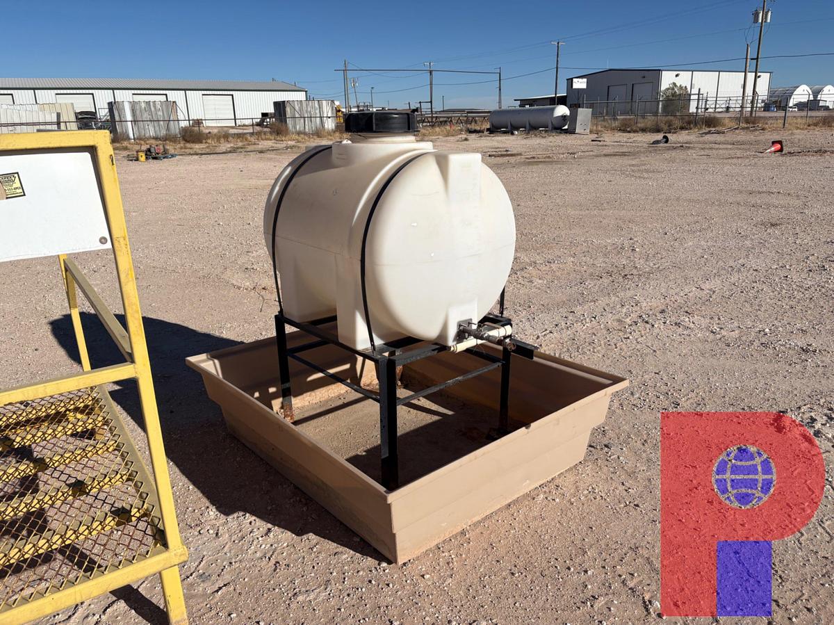 Used 8’ X 3.5’ GRAVITY FED FUEL TANK W/ (2) 18”H WORK PLATFORMS & 150GAL POLY TANK