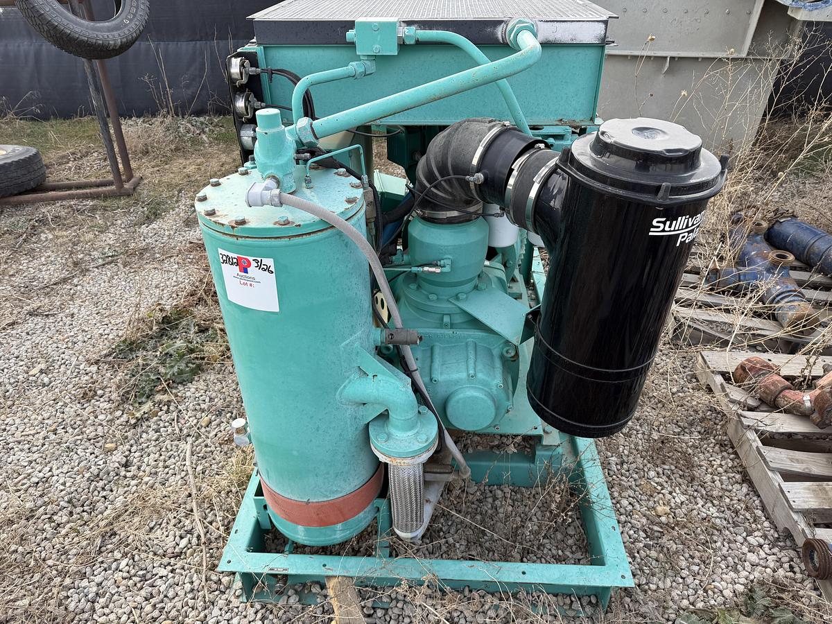 Used SULLIVAN PALATEK LL125UD 625 CFM 150 PSI ROTARY SCREW AIR COMPRESSOR UNIT, SKIDDED P/B 125 HP ELEC. MOTOR