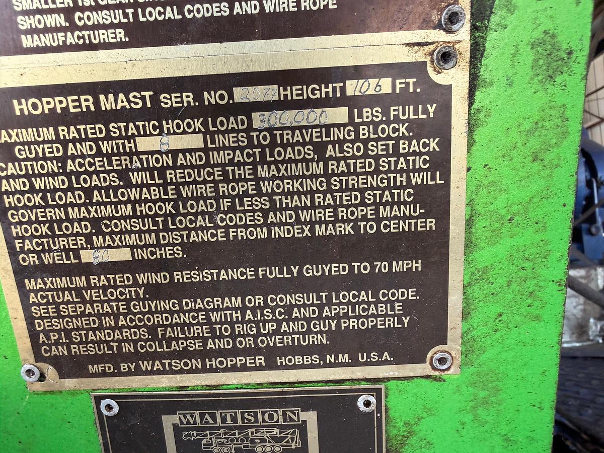 Used 2014 WATSON HOPPER 5 AXLE WELL SERVICE RIG 106'x300K MAST