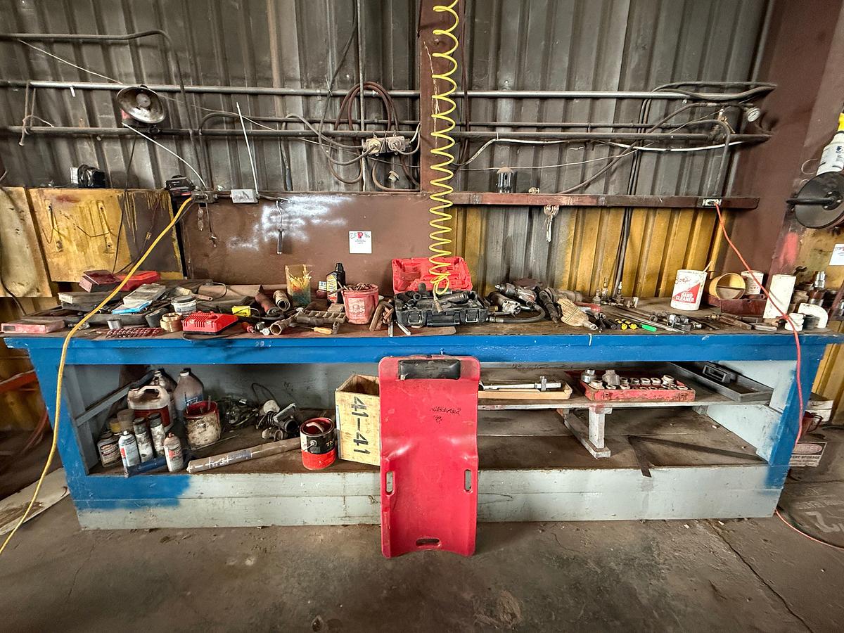 Used CONTENTS OF WORK BENCH AREA, AIR IMPACT WRENCHES, SOCKETS, CREEPER, & RELATED