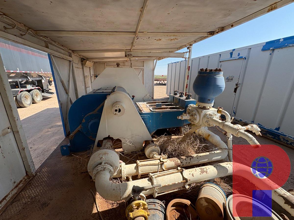 Used NATIONAL 7-P-50 POWER SLUSH TRIPLEX MUD PUMP MTD IN 32’ PUMP HOUSE