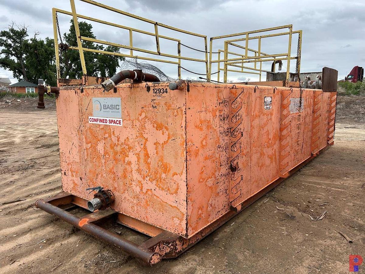 Used 25’ X 8’ X 5’ MUD TANK W/ DEGASSER, CATWALK, IRON RACKS