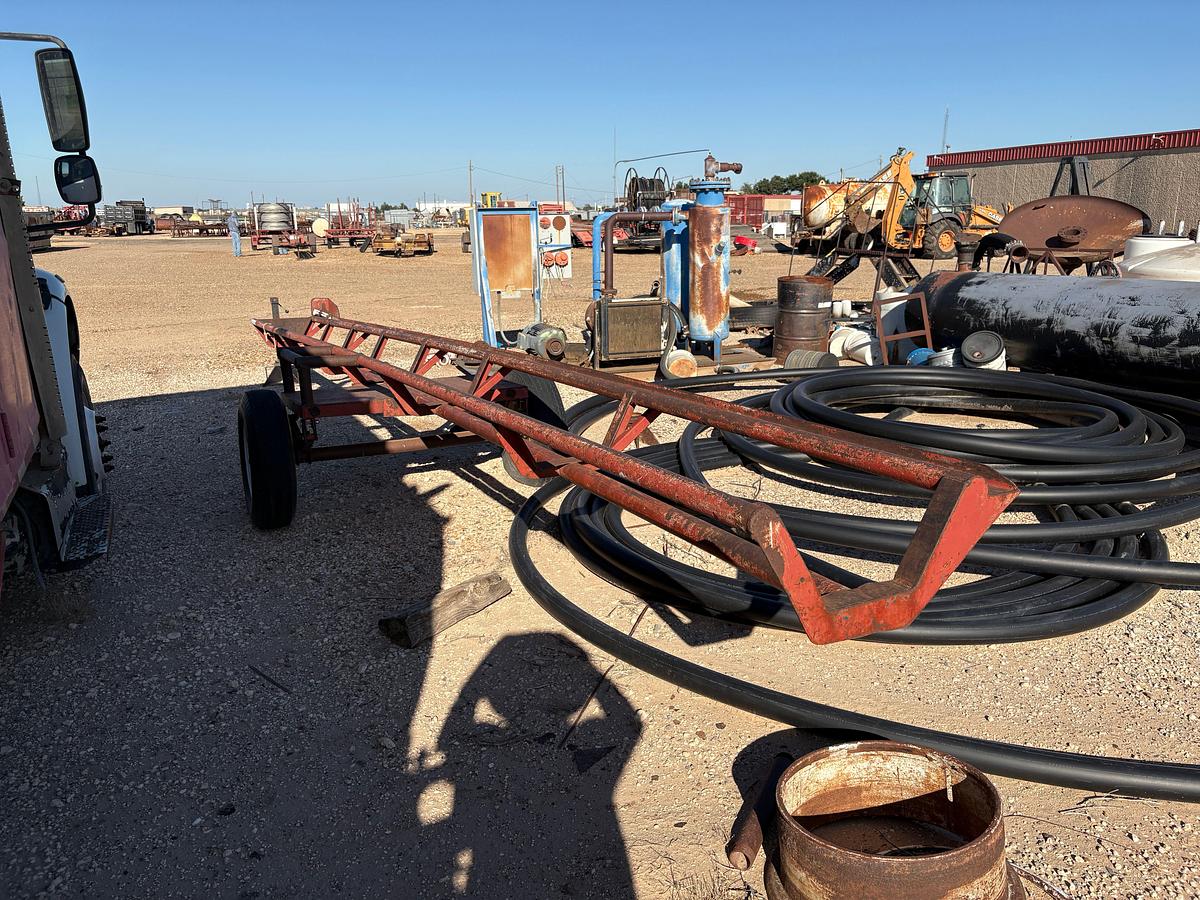 Used SHOPBUILT 26’ x 30” s/a bumper pull pipe trailer