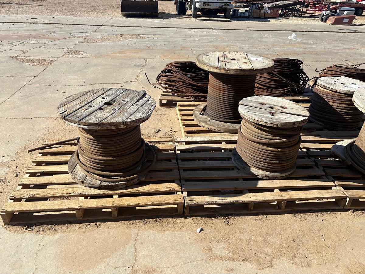 Used (7) spools of assorted size wire rope/cable