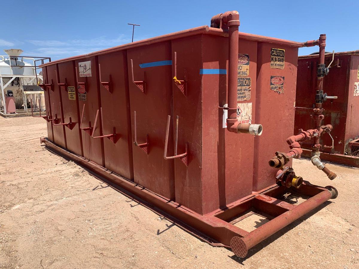 Used 21’ L x 9’ W x 8’ T 115 Bbl Open Top Skidded Tank