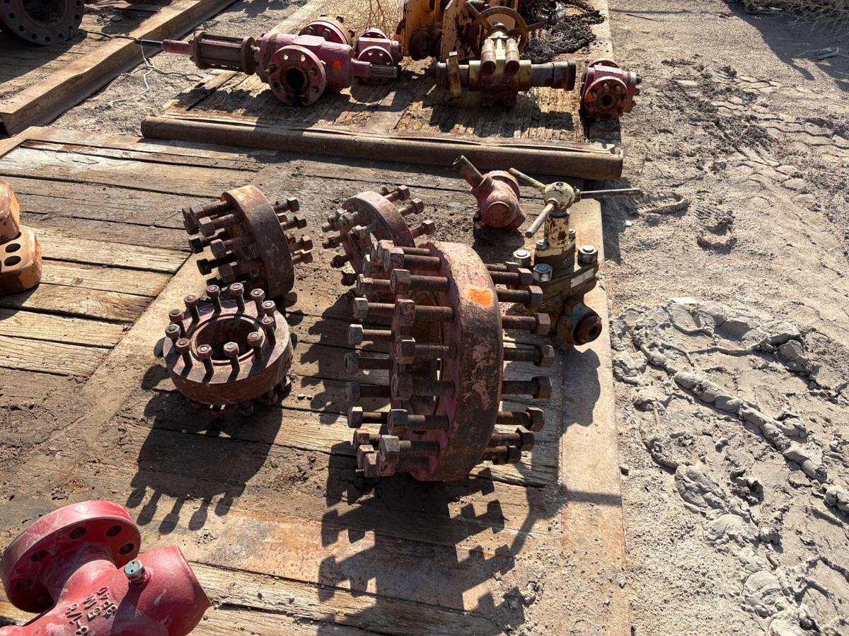 Used Assorted DSAs, gate valves, & contents of rig matting board