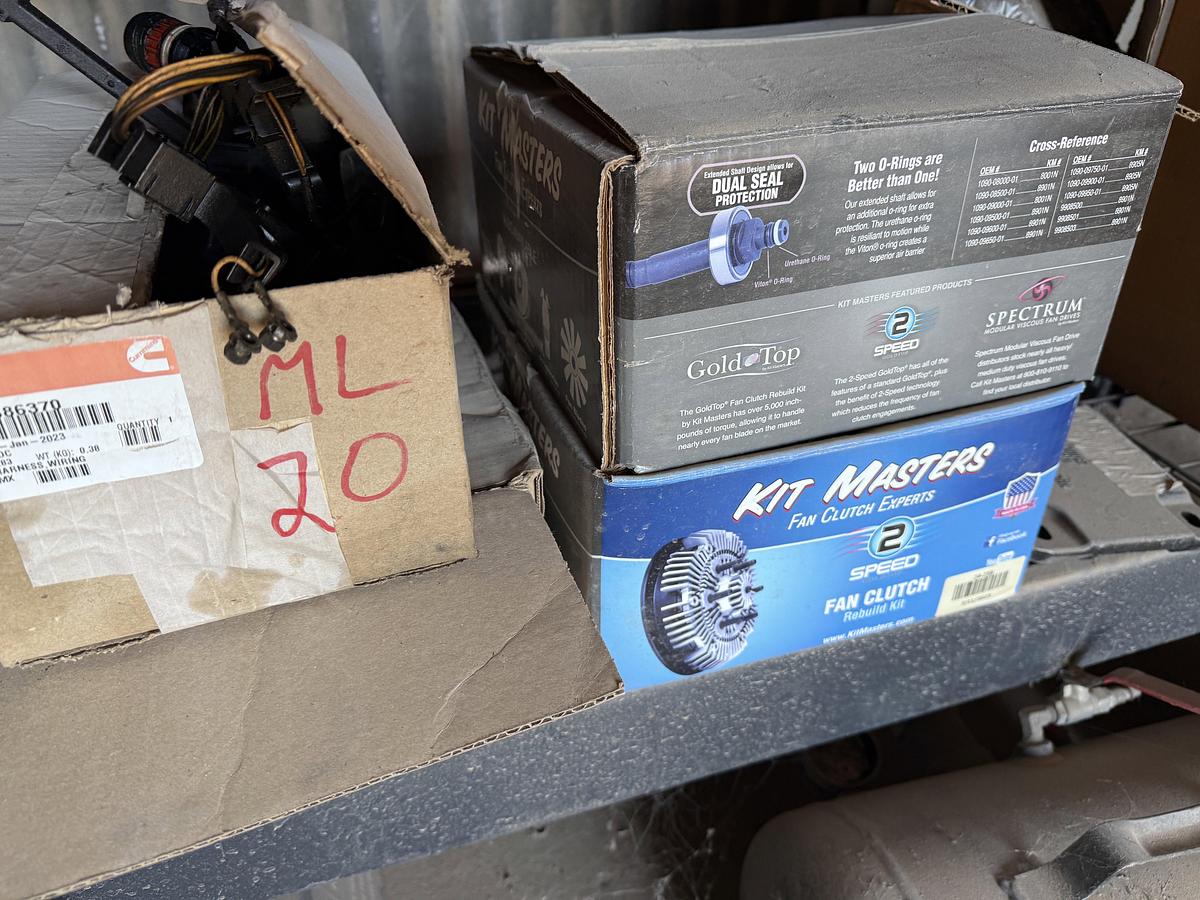 Used 77”L X 24”W X 78”H 4-SHELF RACK W/ ENGINE PARTS & RELATED