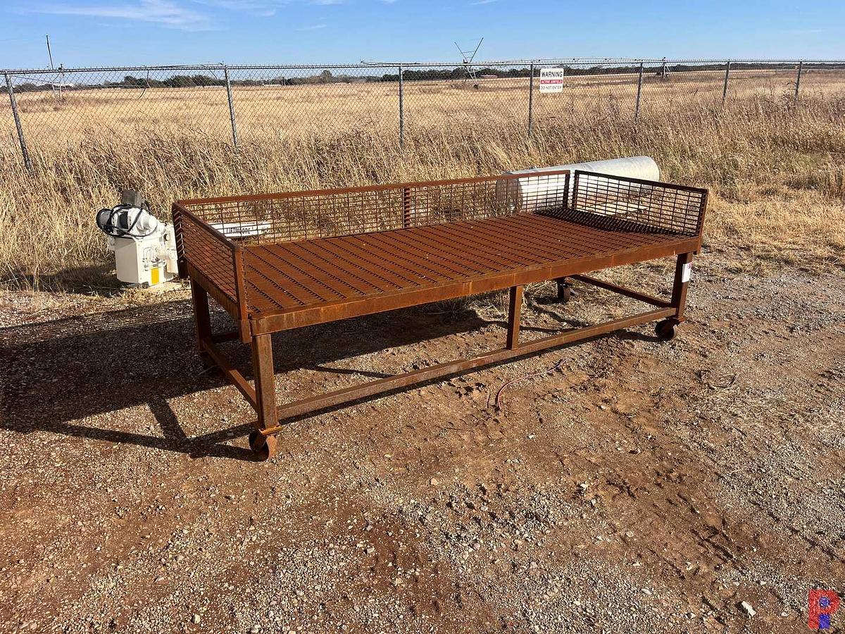 Used 8’X4’X30” STEEL SANDBLASTING TABLE WITH CASTERS