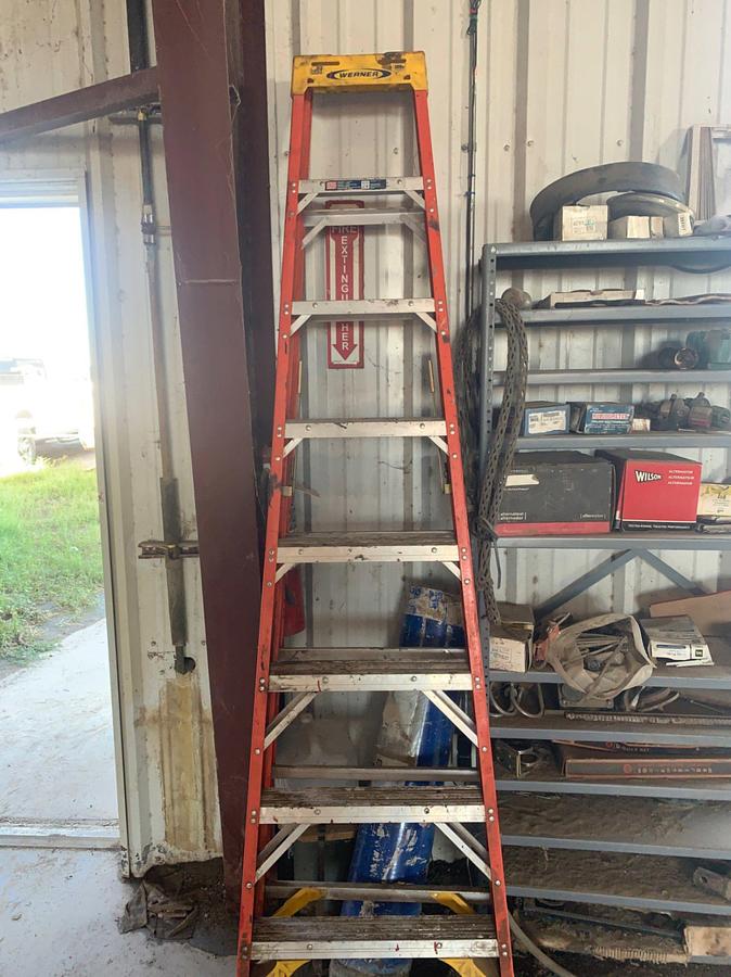 Used 11 Row Parts Cabinet and Ladder