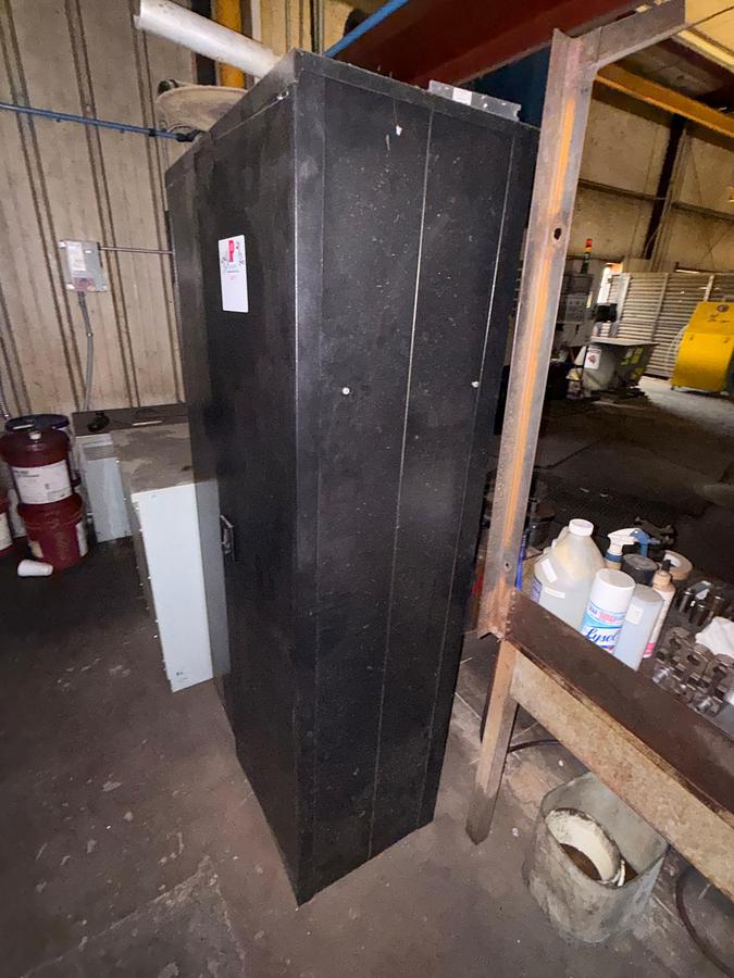 Used 3’W x 1.6’D x 6’H 2-DOOR METAL MACHINE TOOL CABINET W/ CONTENTS