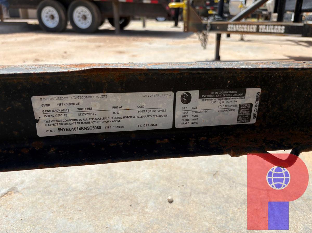 Used 2019 STAGECOACH TRAILERS 10’ X 5’ S/A BUMPER PULL PRESSURE WASHER TRAILER