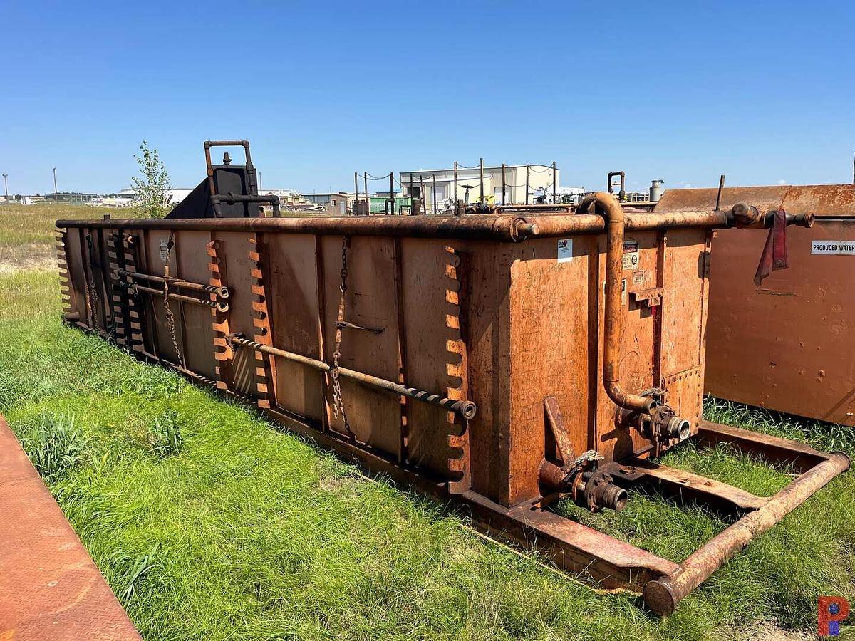 Used 30’ X 8’ X 5’ 2-COMPARTMENTS MUD TANK W/ FLOW IRON & RACKS