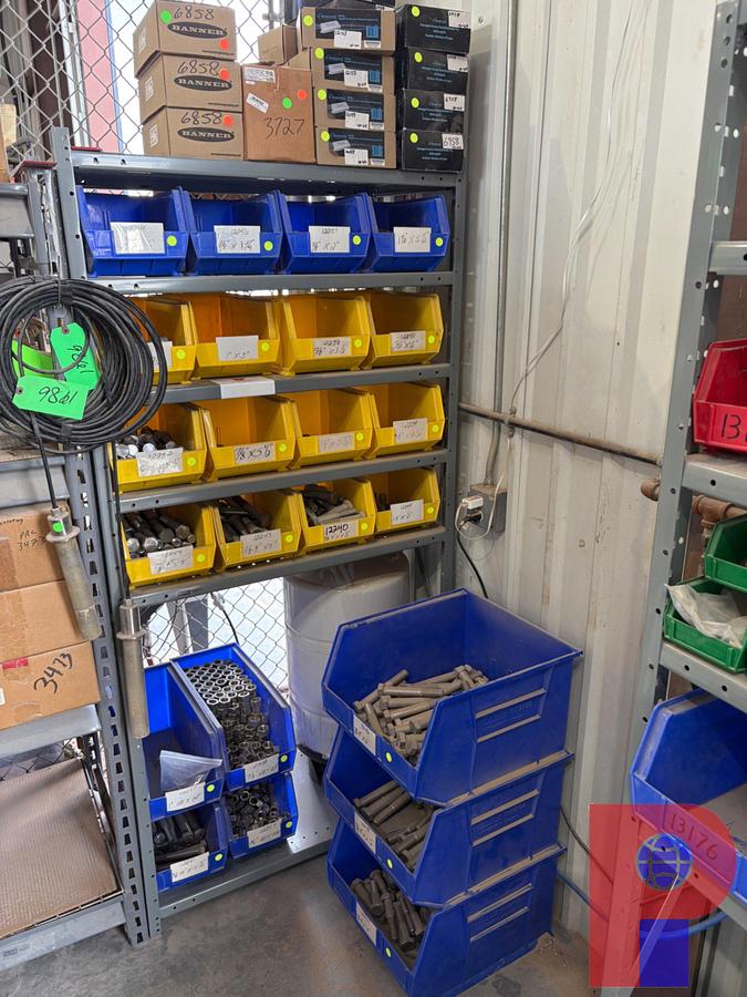 Used 3’ X 1.5’ X 6’ SHELF W/ STOCKED BOLT BINS