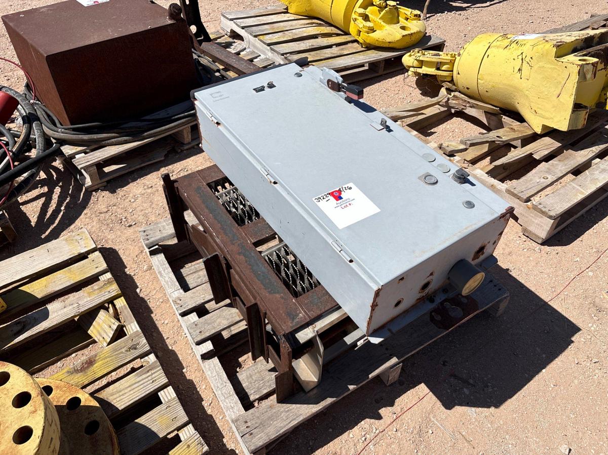 Used (3 pallets) w/ 26” x 24” x 16” hydraulic oil tank, hydraulic pump, hoses, hyd jack, breaker box, etc.