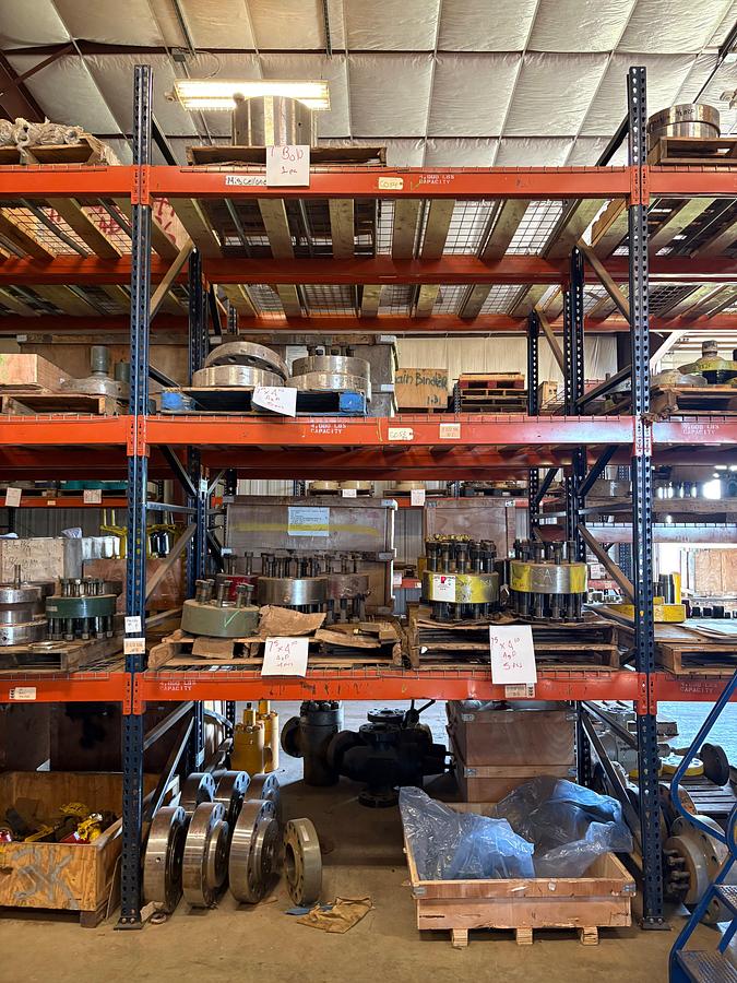 Used Contents of (4 shelves) w/ stainless 2-9/16” 5k x 7”10k flanges,(12) assorted DSAs