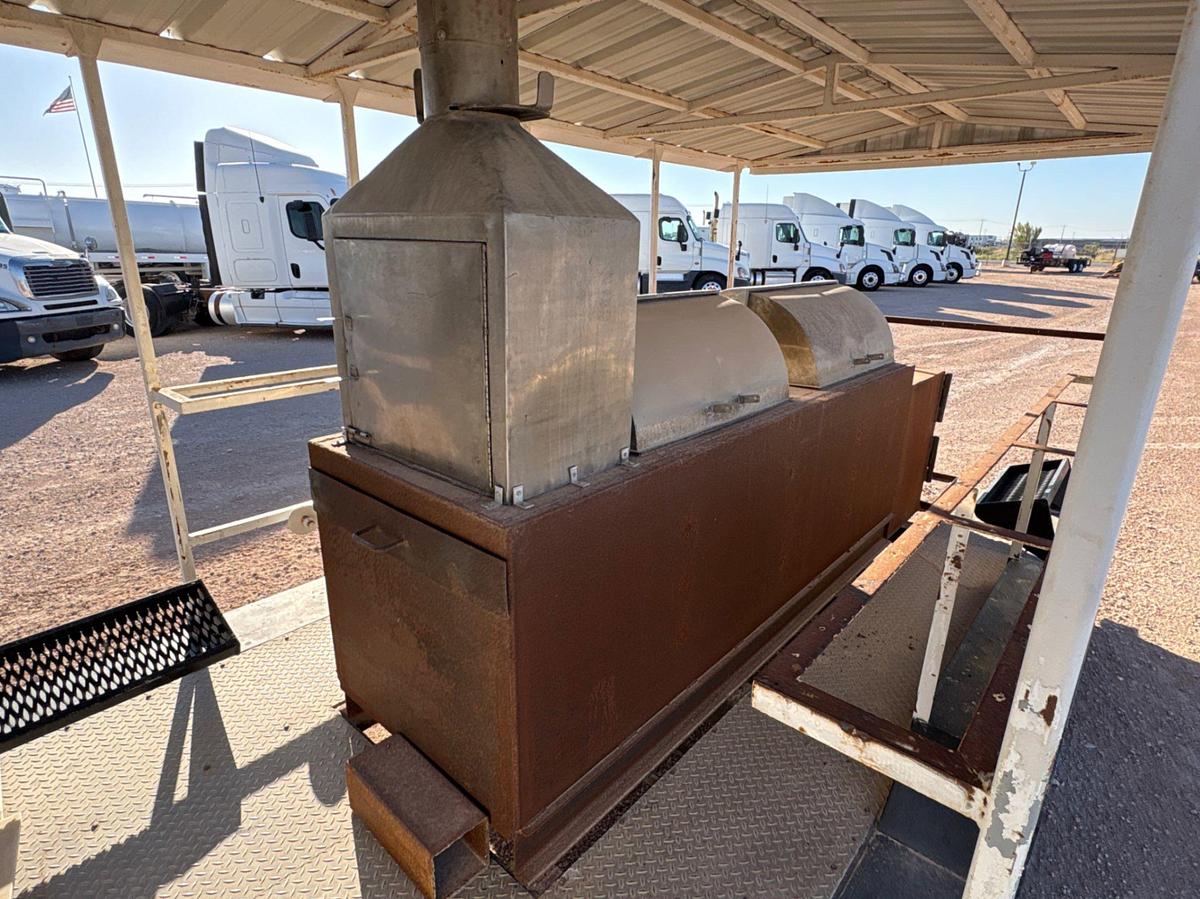 Used SHOPBUILT 18’ x 100” t/a bumper pull BBQ trailer