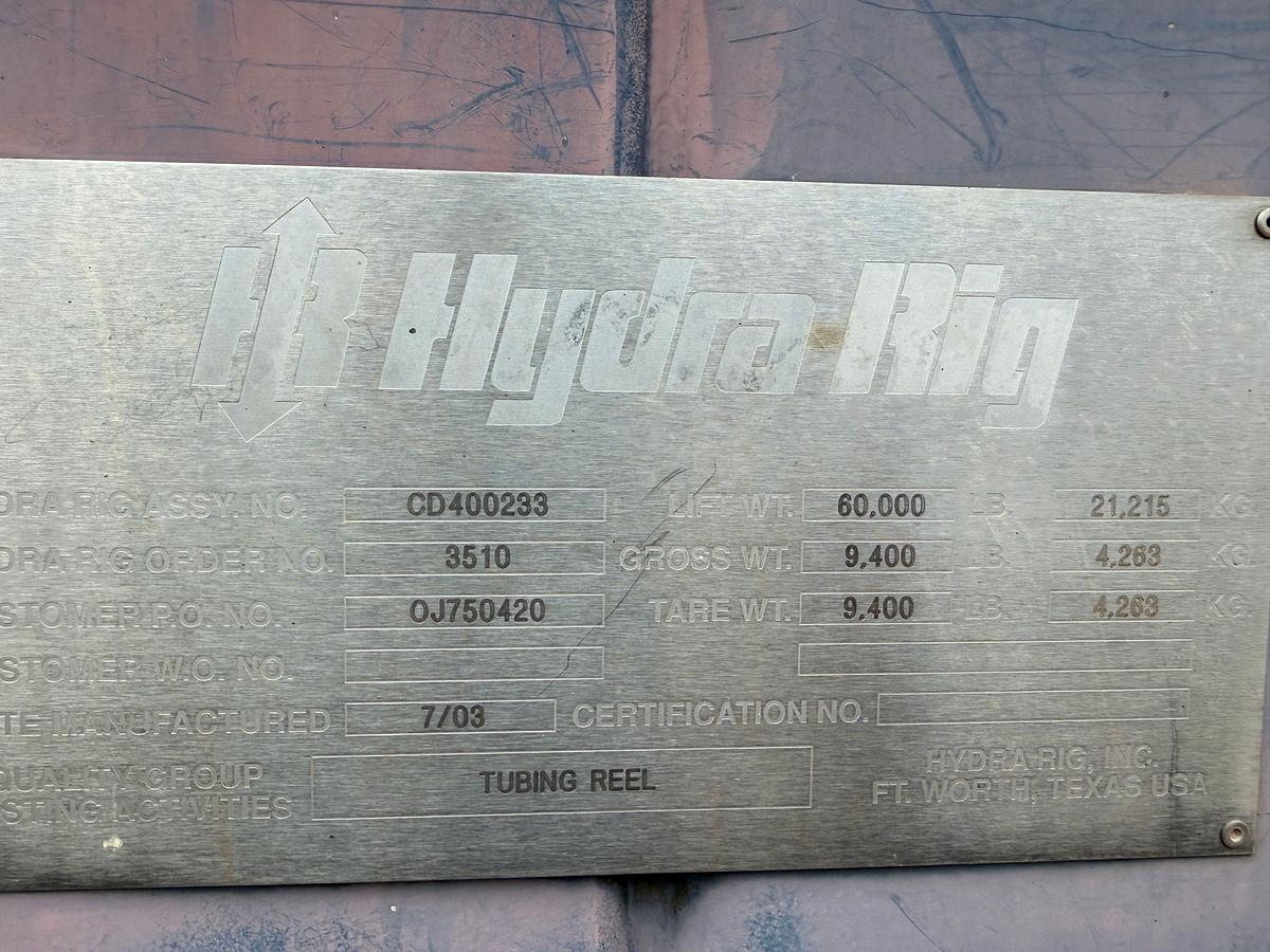 Used 2003 HYDRA RIG MOD:CE027556 4-AXLE COILED TUBING TRAILER