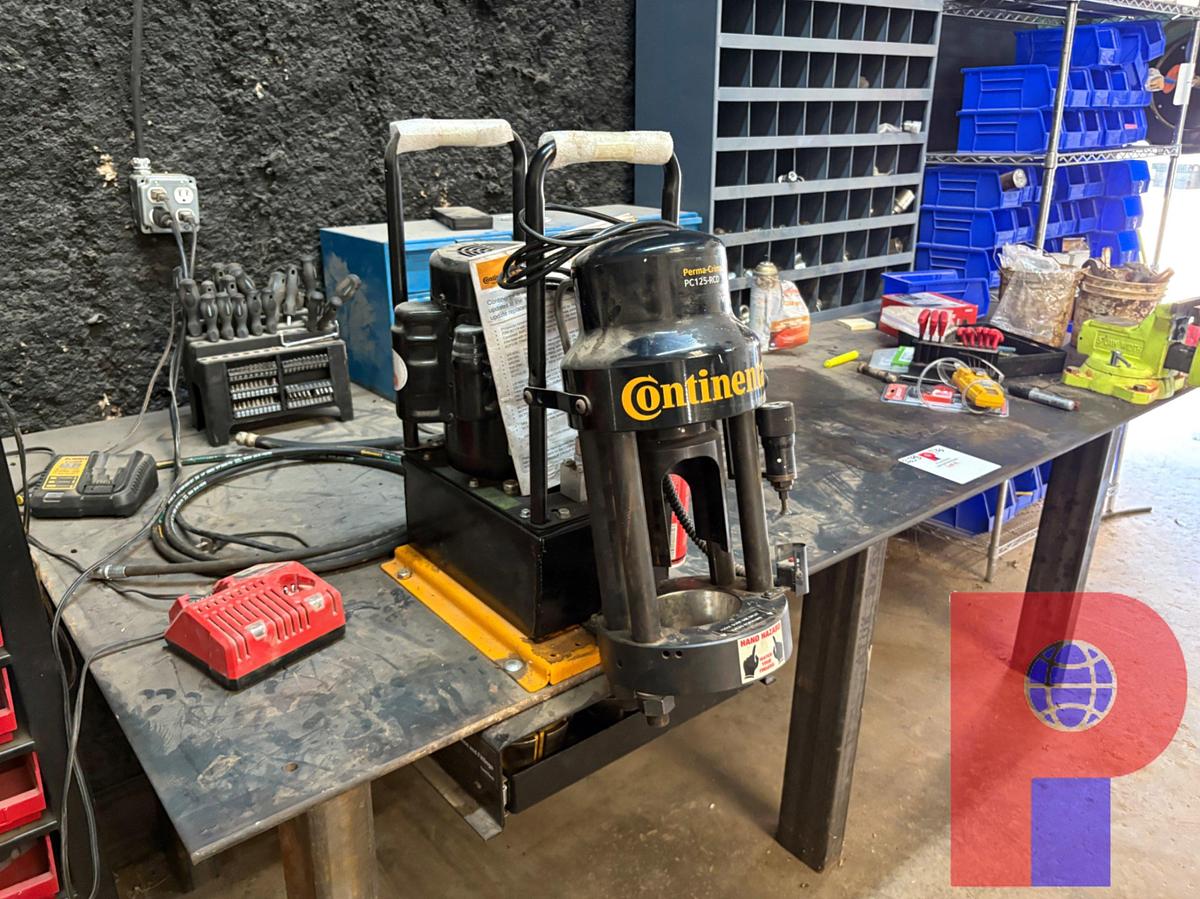 Used 8’ X 4’ X 3’ STEEL SHOP TABLE W/ CONTENTS