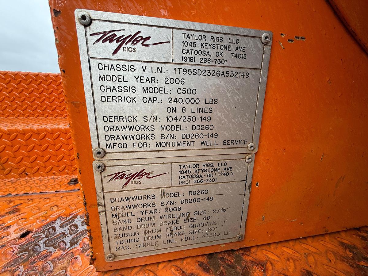 Used 2006 TAYLOR C500 DD 104'-250K 5-AXLE WELL SERVICE WORKOVER RIG