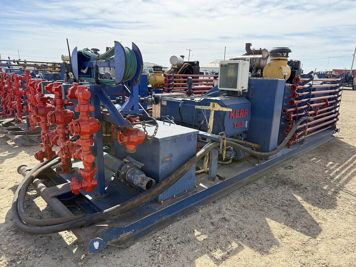 Used 2018 KERR T60 10K WP TRIPLEX WELL SERVICE PUMP P/B CATERPILLAR C18 630-HP, SKIDDED