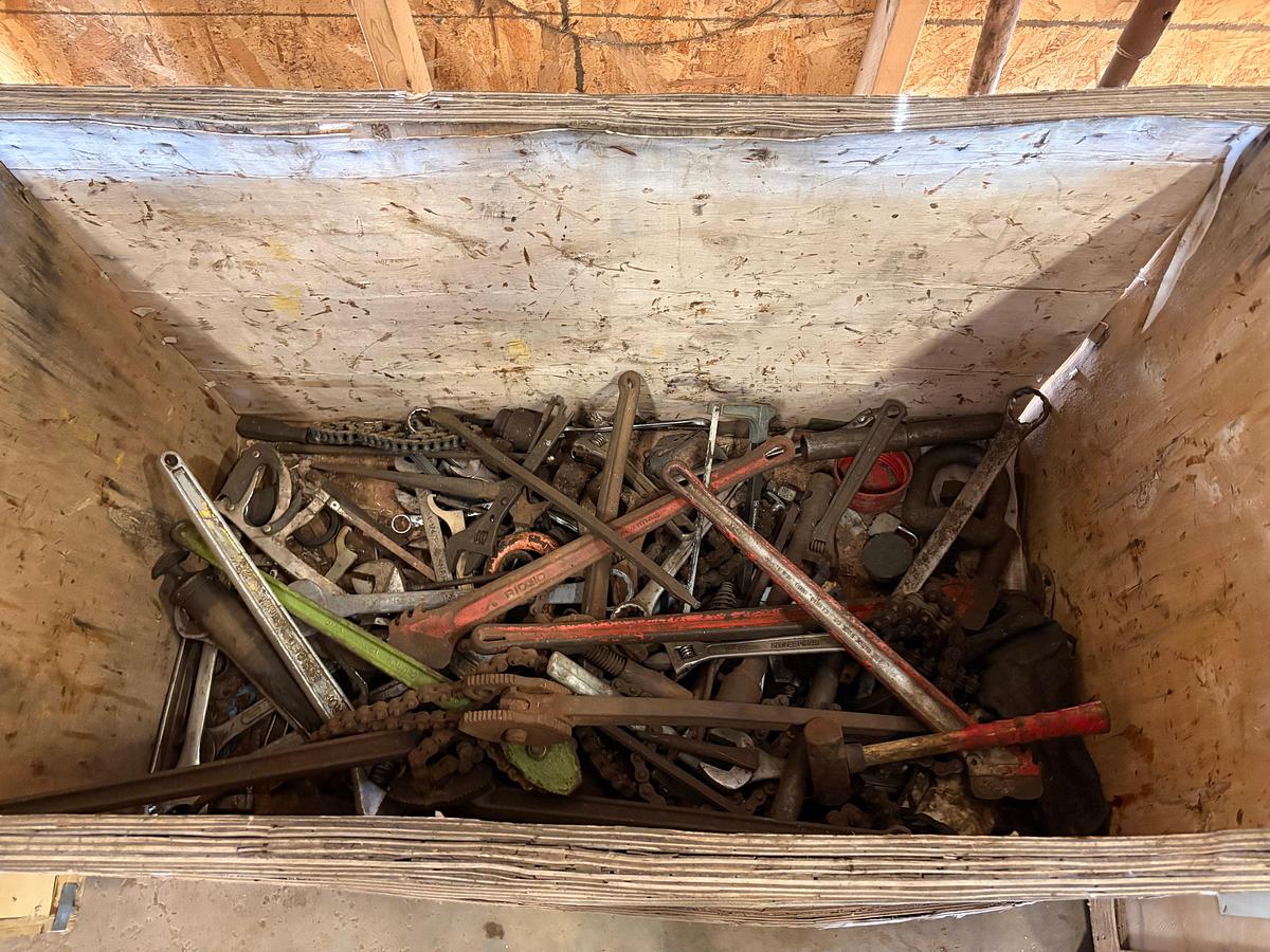 Used (4 crates) w/ hammers, hammer wrenches, pipe wrenches, and other misc. hand tools