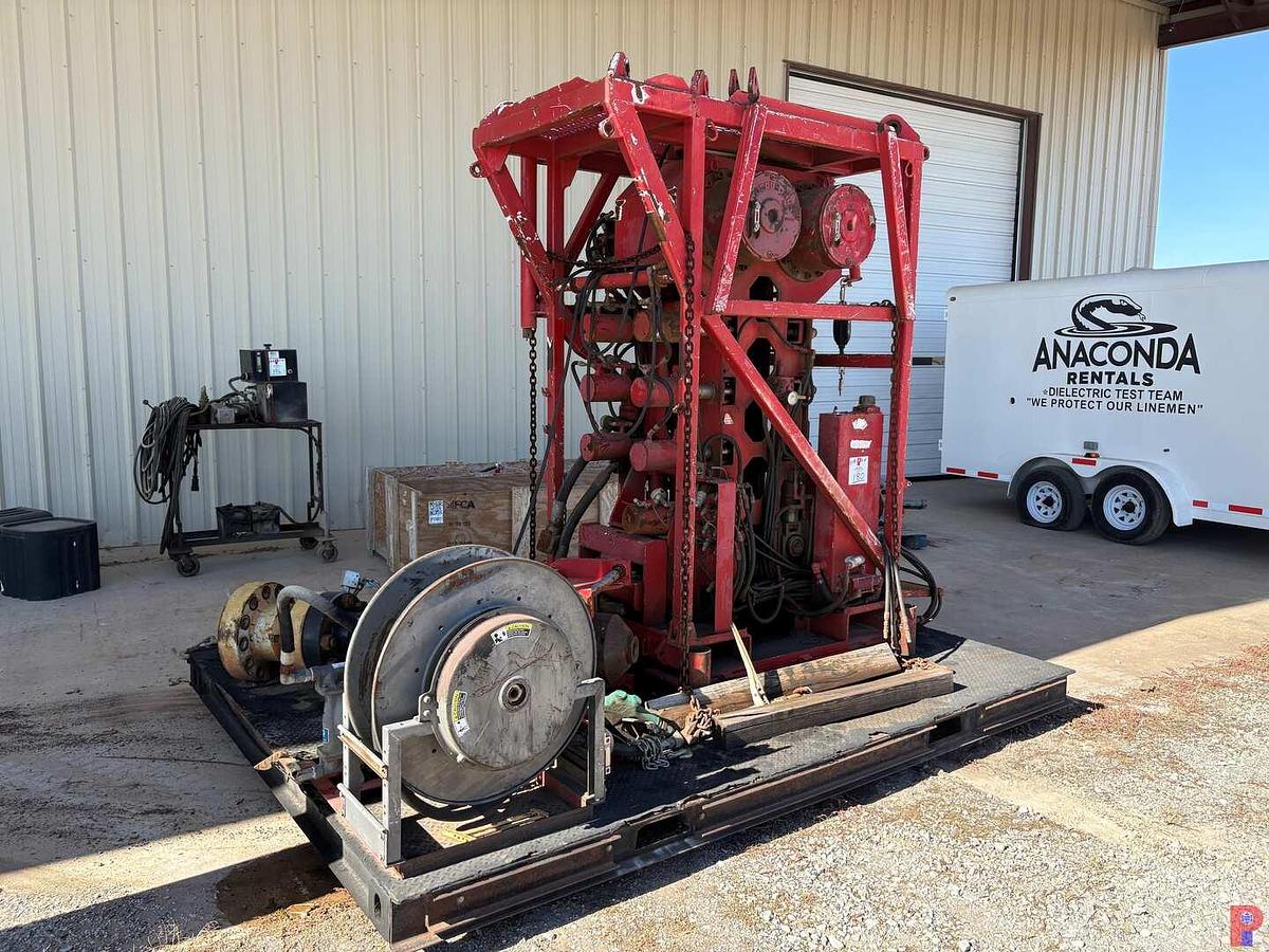 Used HYDRA RIG HR680 INJECTOR STRIPPER & PACKOFF, HOSE REEL & PUMP ON 11’ X 8’ HD SKID