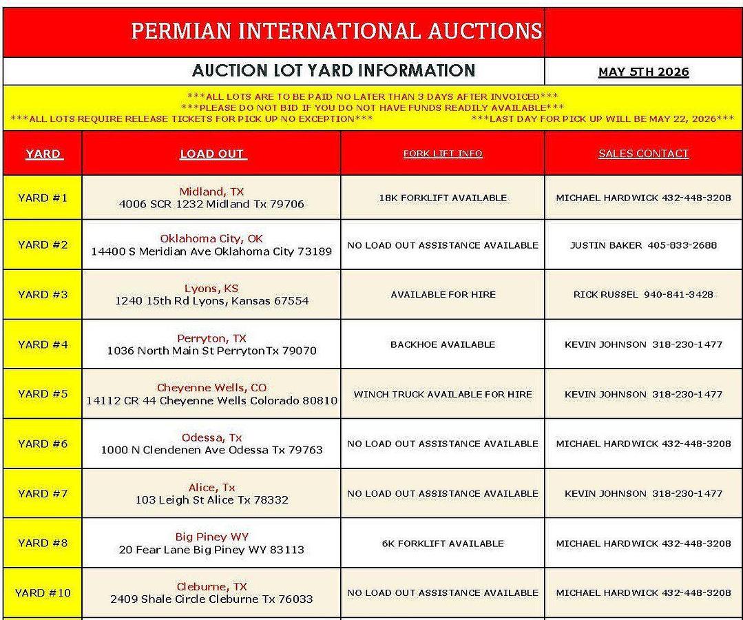 Used YARD INFORMATION
