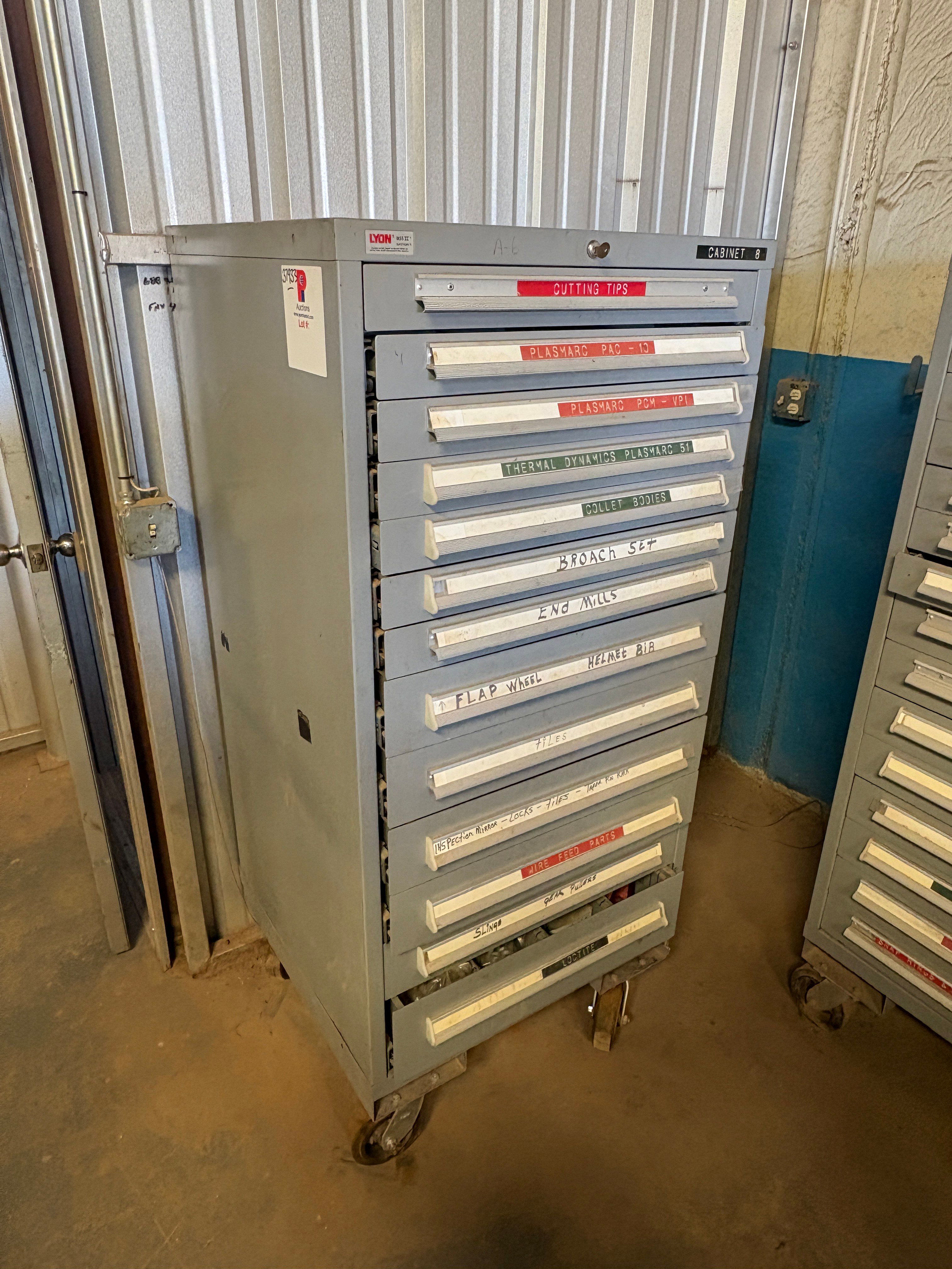 Used Lyon MS-II safety link 13-drawer rolling toolbox w/ assorted machine shop tools