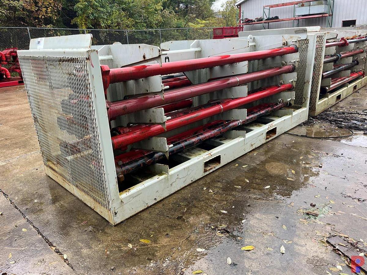 Used (24) JTS. OF TESTED 3” 1502 15K WP FLOW IRON W/ TRANSPORT RACK
