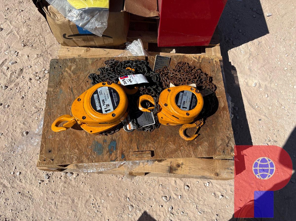 Used (2) HARRINGTON MANUAL CHAIN HOISTS, 1-1/2 TON & 1 TON